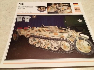 NSU 1500 HK101 Kettenkrad 1941 Motorcycle Card Atlas Collection Germany Foto 1 de 2