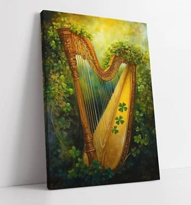 OIL PAINTING OF IRISH HARP -PREMIUM DEEP FRAMED CANVAS WALL ART PICTURE PRINT - Picture 1 of 3
