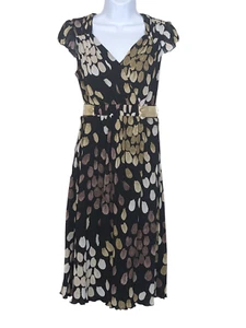 Sangria Women's Size 8 Black Knee Length Dress, Petal Print Gold, Cream W/Ribbon - Picture 1 of 2