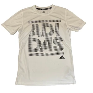 Adidas Climate Shirt Youth Medium White, Black Spellout Logo 100% Polyester EUC - Picture 1 of 5