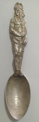 Rare Sterling Silver Souvenir Spoon Figural Native American Warrior Colorado Spr Cover