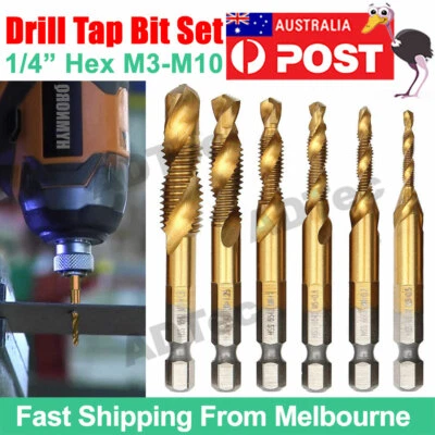 6X HSS Hex Shank Tap Drill Bits Metric Thread Screw Compound Tapping Set Tool AU - image 1 of 4