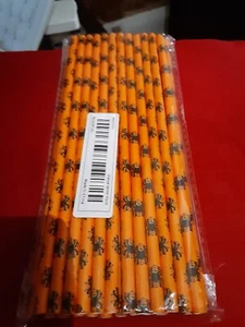 Halloween straws new 25 count orange with black spiders great price! - Picture 1 of 2