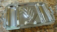 1940's Farberware Stainless Steel Footed Meat Tray Tree Well 2 Sides Queen Anne