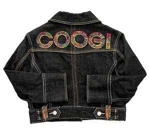Kids Girls Youth Coogi Black Large Distressed Denim Jean Jacket Embroidered - Picture 1 of 13