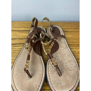 BOC Born Concept Brown and Gold Leather Thong Sandal for Women Size 7 - Picture 1 of 12