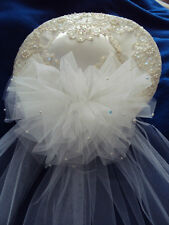 EXQUISITELY BEAUTIFUL LACE AND PEARLS  POLY-SATIN WHITE WEDDING HAT NEVER USED