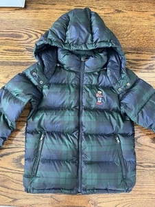 Polo Ralph Lauren Boys Polo Bear Plaid Down Jacket Size 7 - Picture 1 of 9