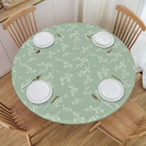 Ferns Sage Green Round Fitted Table Cloth Cover, Elastic Tablecloth for Round... - Picture 1 of 7