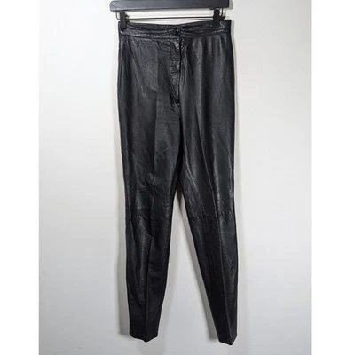 Vintage 1980s Black Genuine Leather Women's Pants High Rise Trousers Size 34  - Image 1 of 4