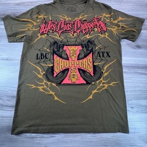 West Coast Choppers Mens Graphic T Shirt Olive Green Cobra Flames Logo Size M - Picture 1 of 7