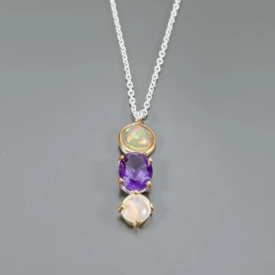 Collar de amatista natural hecho a mano de plata de ley 925 17"/N27496 Foto 1 de 4