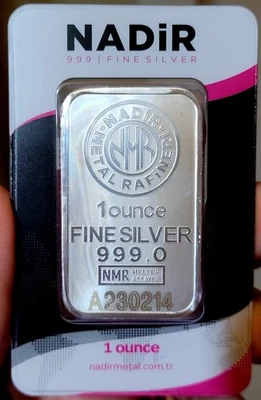 Barra de plata fina Nadir Mint Istanbul ensayo sellado 1 Troy OZ .999 Foto 1 de 2