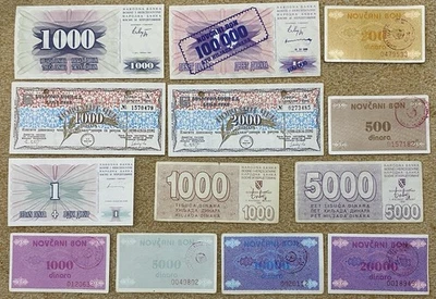 Lot of 13 Bosnian banknotes, 1992-1994, VF-UNC,  34, 39, 14, 26, 27, 48-53  - Image 1 of 2