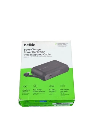 Banco de alimentación Aa2U Belkin BoostCharge 10K con cable USB-C integrado BPB021 negro  Foto 1 de 4