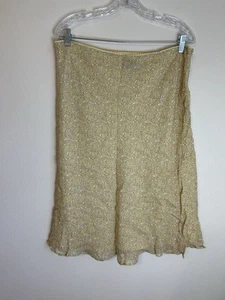Merona XL 100% Pure Silk Skirt Floral Yellow Y2K Fairy Vintage Lined 90s Print - Picture 1 of 4
