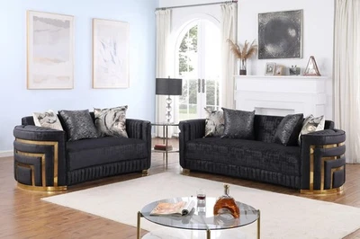 NUEVO 2 PIEZAS Sofá Loveseat Lujo Terciopelo Contemporáneo Glam Juego de Sala de Estar Foto 1 de 4