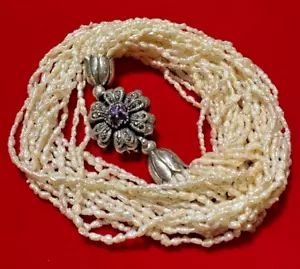 Vittoriano Bianco Biwa Riso Perla 16T Argento Sterling Ametista 17.5 " Collana - Foto 1 di 6