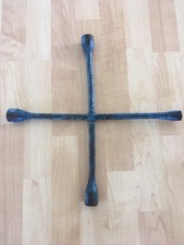 Vintage 4 Way Tire Lug Nut Iron 7/16", 9/16", 13mm, 14mm Big Heavy Ford? BLUE