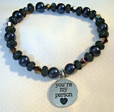 Goth Black Freshwater Pearls A/B bicones You're my people pet cat dog necklace - Image 1 of 4