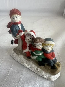 Vintage 1990er Mervyn's Christmas Village Square Kinder Kinder Schlitten Figur - Bild 1 von 7