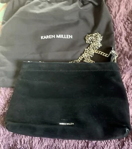 Karen Millen Black Suede Clutch Bag With Detachable Silver Strap Rrp £99 - Picture 1 of 10