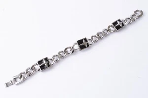STAINLESS STEEL LARGE CURB LINK BIKERS ENAMELED CROSS BRACELET, 8.5" LONG - Picture 1 of 2