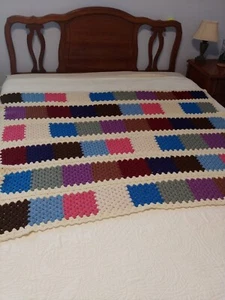 Vintage Handmade Crochet Colorful Patchwork Crochet Lap Throw Afghan - Picture 1 of 3