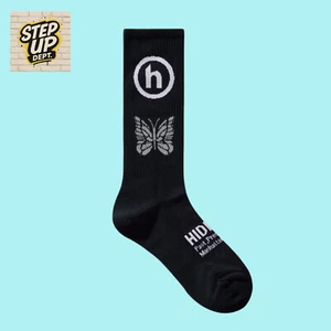 Calcetines Jacquard Ocultos NY X Agujas Negros Crew Tejido Hechos en Japón AUTÉNTICOS Logo - Imagen 1 de 6