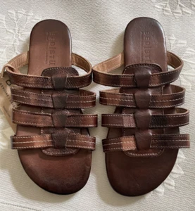 BED STU ZIRA TEAK RUSTIC Brown Boho Leather Slide Sandals Sz 6.5 - Picture 1 of 6