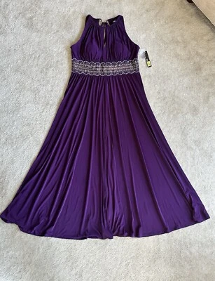 Vestido largo R&M Richards sin mangas con cintura con cuentas 16 berenjena nuevo con etiquetas Foto 1 de 4