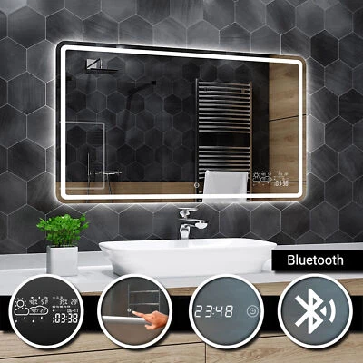 Madrid ILLUMINATO LED specchio del bagno BLUETOOTH TOCCO Orologio meteorologica - Immagine 1 di 4