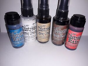 Bundle 5 Tim Holtz Distress Stain Spary Inks + Dauber Stain Bottles *NEW Unused*