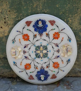 18'' white Marble Center corner Table Top Inlay malachite antique df10 - Picture 1 of 4
