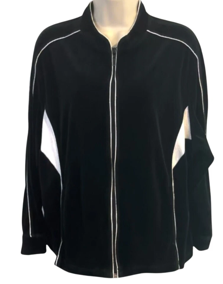 Studio Works Woman Black Soft Velour Jacket White Trip Zip Front Size 2X - Изображение 1 из 4