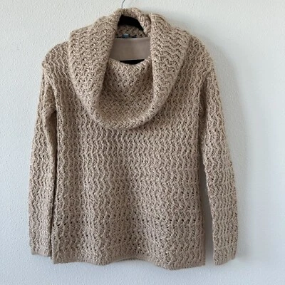 Antonio Melani Woman's Cowl Neck Sweater Sz XS Chunky Knit Beige & Gold Sequin - Image 1 of 4