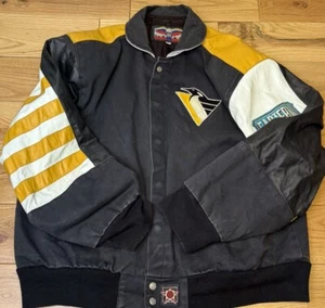 Vintage Jeff Hamilton NHL Pittsburgh Penguins Leather Varsity Jacket XL USA - Bild 1 von 23
