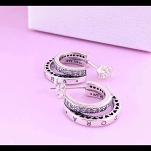 Brand New Genuine Pandora Sparkling Pave Double Hoop Stud CZ Earrings 299056C01 - Picture 1 of 3