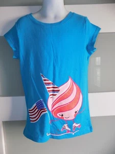 3 Stars American Flag Ice Cream Swirl Blue SS  Shirt Size 6/6X Girl's NEW - Picture 1 of 3