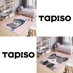 Alfombra infantil patrón de animales de pelo corto oso de peluche gato rosa gris azul sidra - Imagen 1 de 17