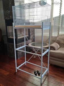 XL 3 Triple Metal Bird Fowl Avian Critter Cage Stand Mount Platform Wheel USED - Picture 1 of 1