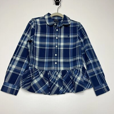 Polo Ralph Lauren Little Girls Blue Plaid Peplum Top Size S 6x - Image 1 of 4
