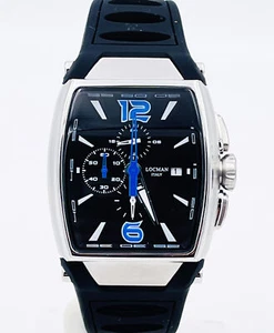 Men's Watch Locman Tremila Chronograph Titanium Steel Rubber Black Hands Blue - Picture 1 of 5