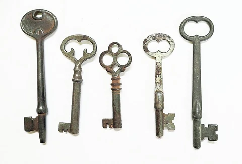 Antique Skeleton Keys Lot Includes R.H. Co. dated 1877 Cover