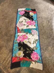 Carlisle Silk Oblong Scarf Pink Floral on Turquoise Abstract Pattern 60"x20"