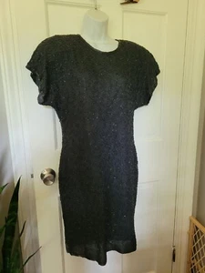 Vintage Size S Stenay 100% Silk Black Beaded Dress Formal Elegant Party - Picture 1 of 5