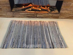 DENIM BLUE & GREY Handmade ECO Friendly Soft Cotton Reversibl Rag Rugs -40%OFF - Picture 1 of 19