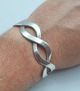 Bracciale Vintage Argento Sterling Twist Moderno Intrecciato, Completamente Punzonato - Foto 1 di 14