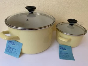Juego de 2 Ollas CHEFS Atelier ESMALTADAS Tapa 2qt y 7.1qt AMARILLO CLARO Serbia NUEVO - Imagen 1 de 9
