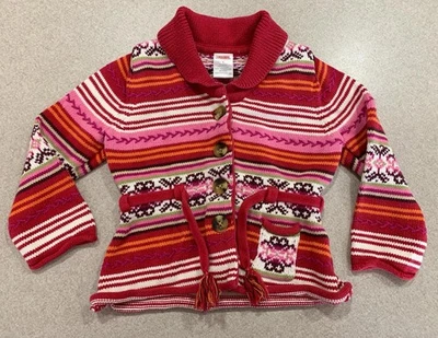Gymboree Girls 3 Belted Cardigan Sweater Multicolor 2006 Cotton Striped Floral - Image 1 of 4